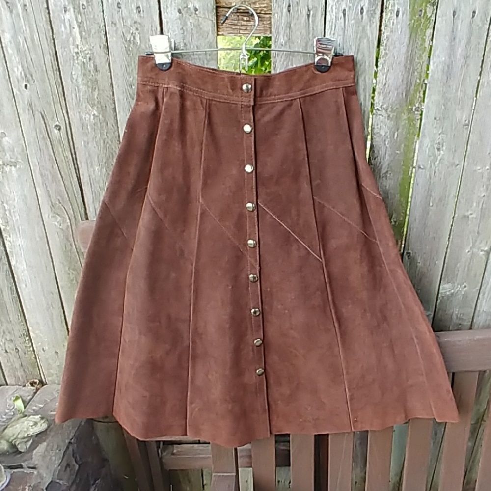 Berman's Vintage 70s Brown Suede A-line Boho Skirt